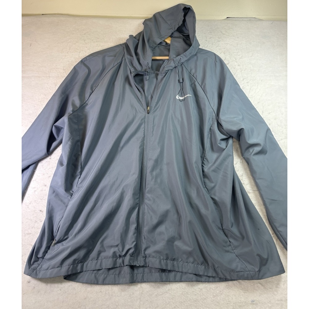 Nike Gray Hooded Windbreaker Running Jacket 2XL Lightweight Pockets Reflect